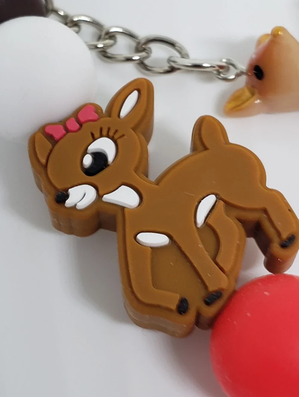 Handmade Reindeer Silicone Focal Beaded Keychain